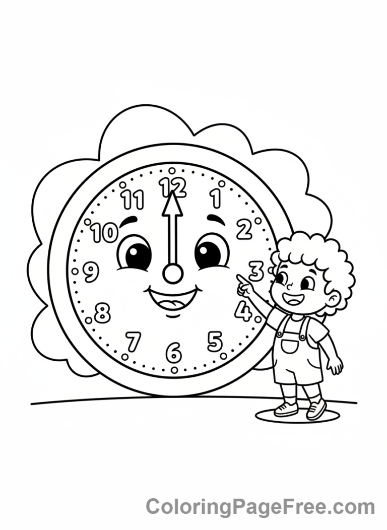 Math coloring page - Child learning clock