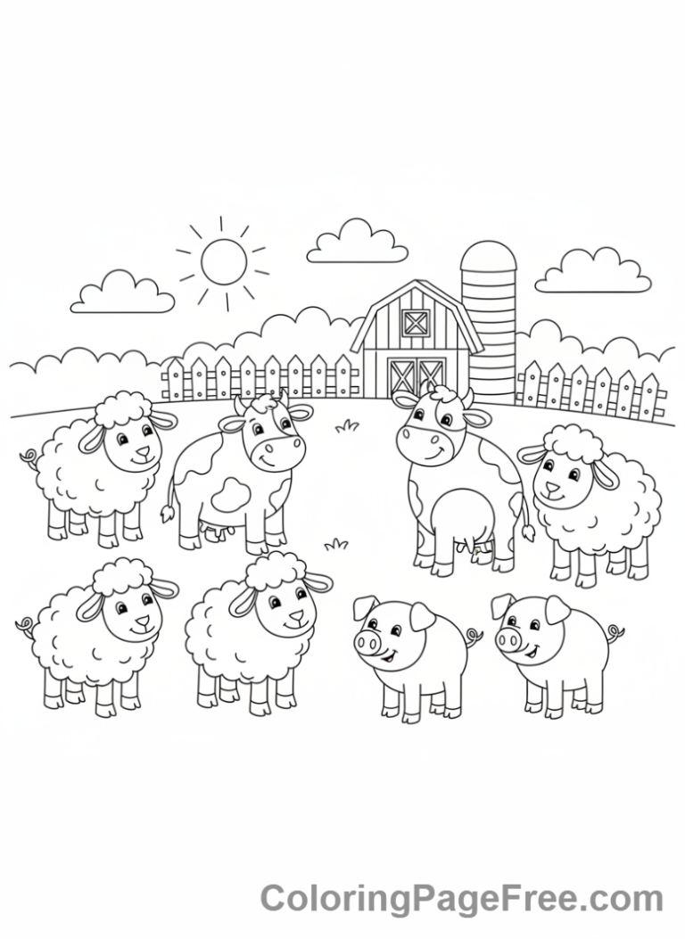 Math coloring page - Counting animals field