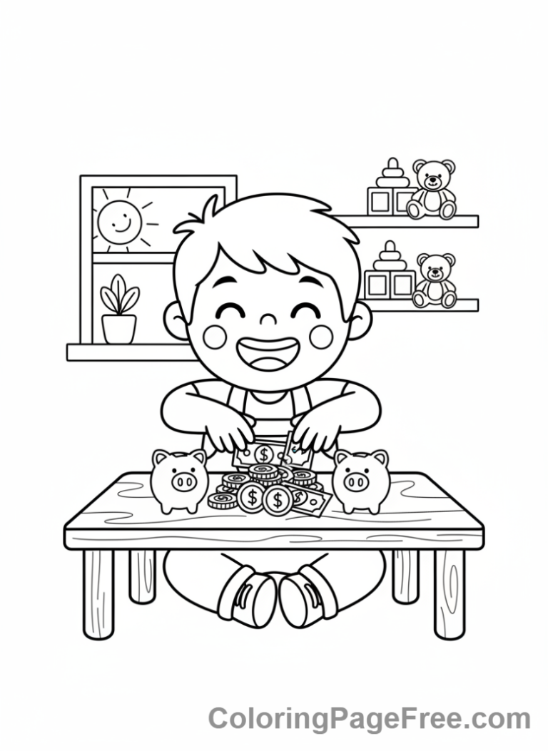 Math coloring page - Counting money game