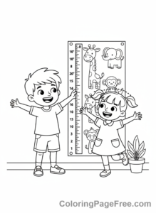 Math coloring page - Kids measuring height