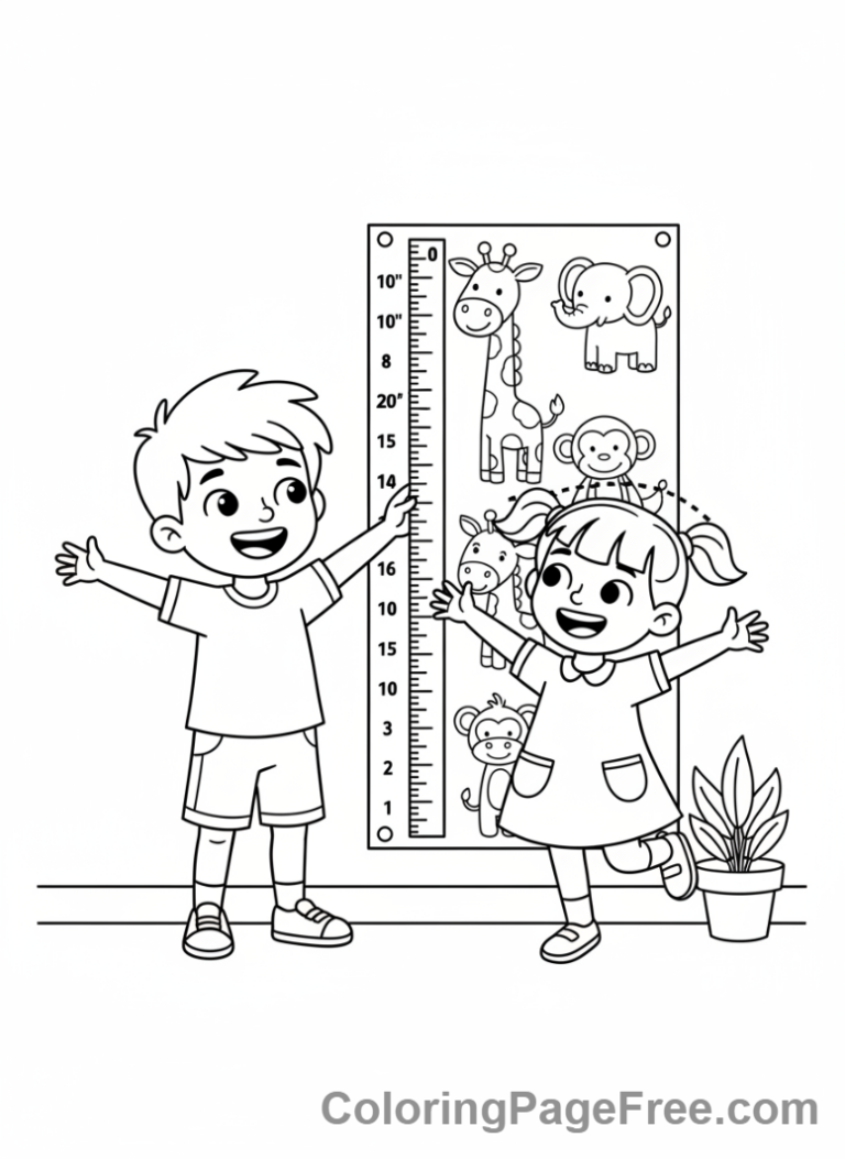 Math coloring page - Kids measuring height