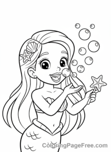 Mermaid coloring page - Mermaid blowing bubbles