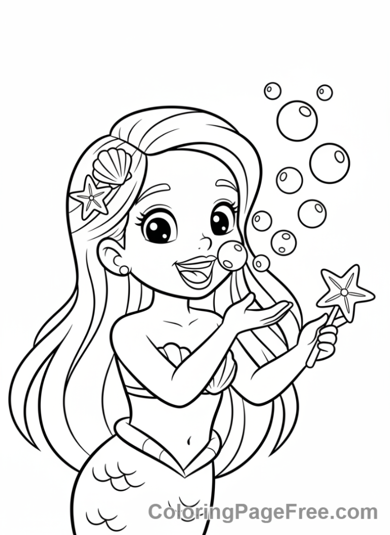 Mermaid coloring page - Mermaid blowing bubbles