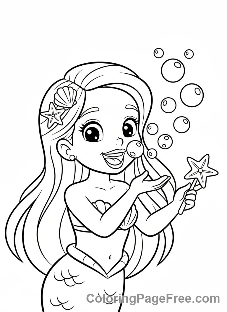 Mermaid coloring page - Mermaid blowing bubbles