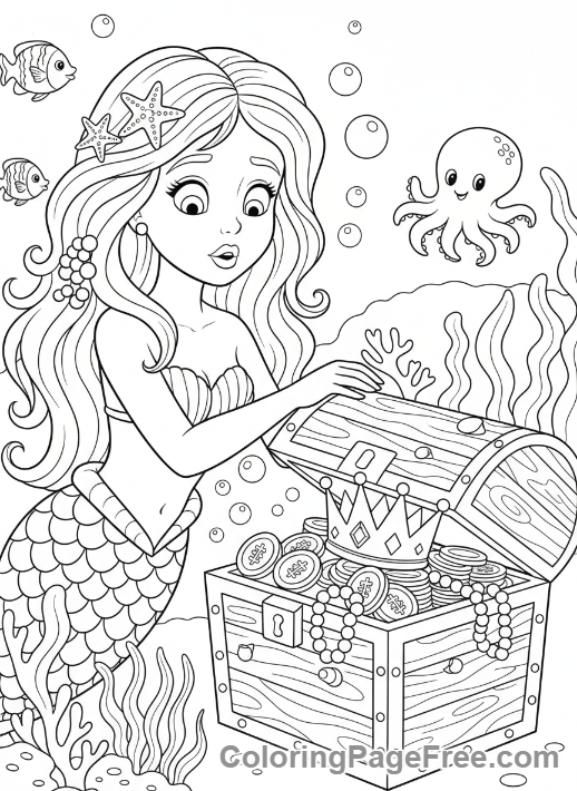 Mermaid coloring page - Mermaid curious treasure