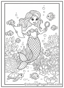 Mermaid coloring page - Mermaid exploring reef