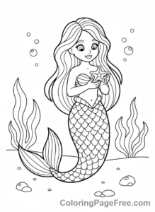 Mermaid coloring page - Mermaid holding starfish