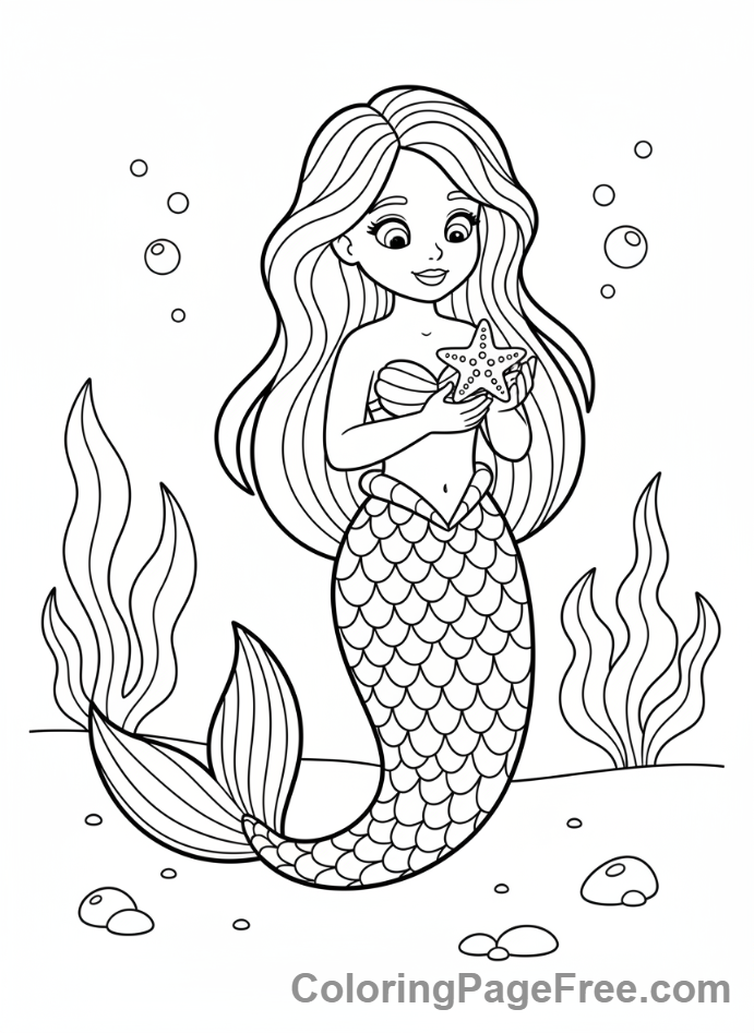 Mermaid coloring page - Mermaid holding starfish