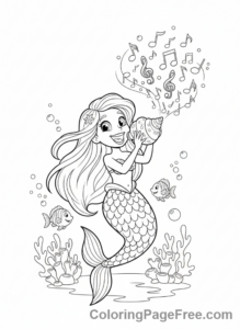 Mermaid coloring page - Mermaid singing shell