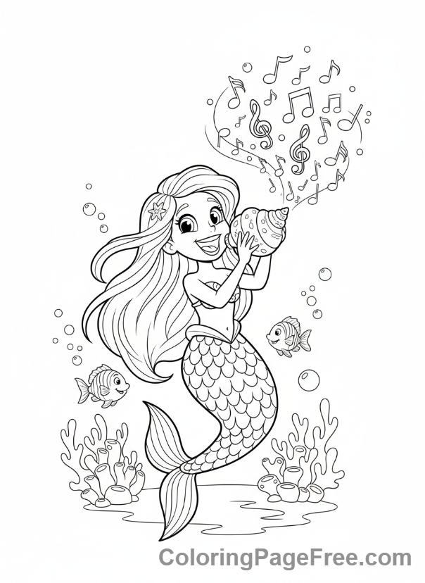 Mermaid coloring page - Mermaid singing shell