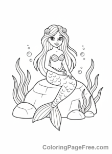 Mermaid coloring page - Mermaid sitting rock