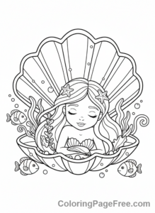 Mermaid coloring page - Mermaid sleeping clam
