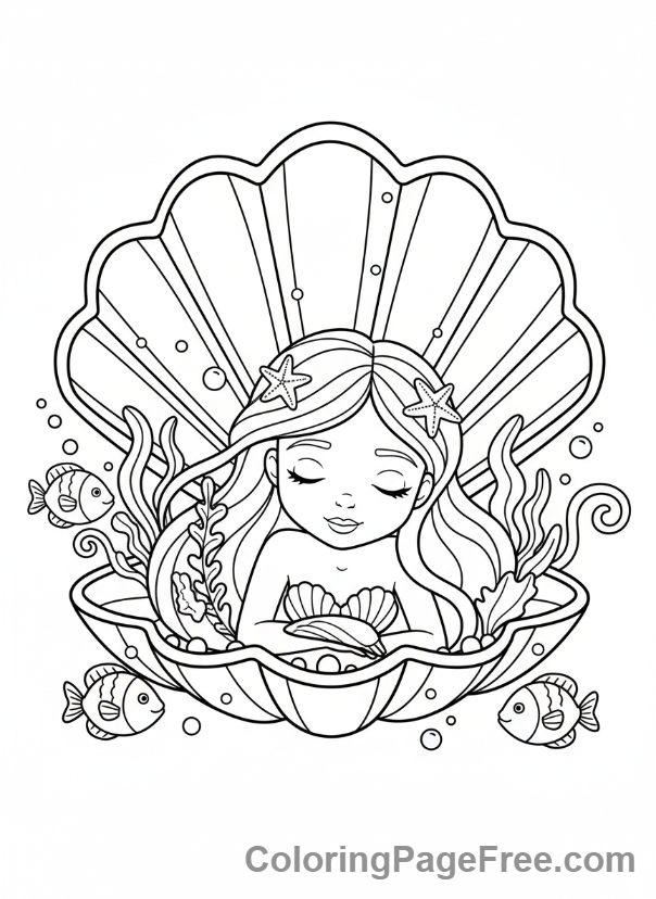 Mermaid coloring page - Mermaid sleeping clam