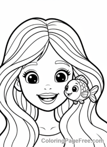 Mermaid coloring page - Mermaid smiling fish