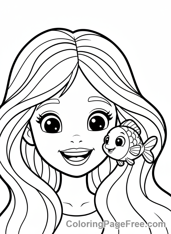 Mermaid coloring page - Mermaid smiling fish