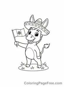 Mexican Flag coloring page - Donkey holding flag