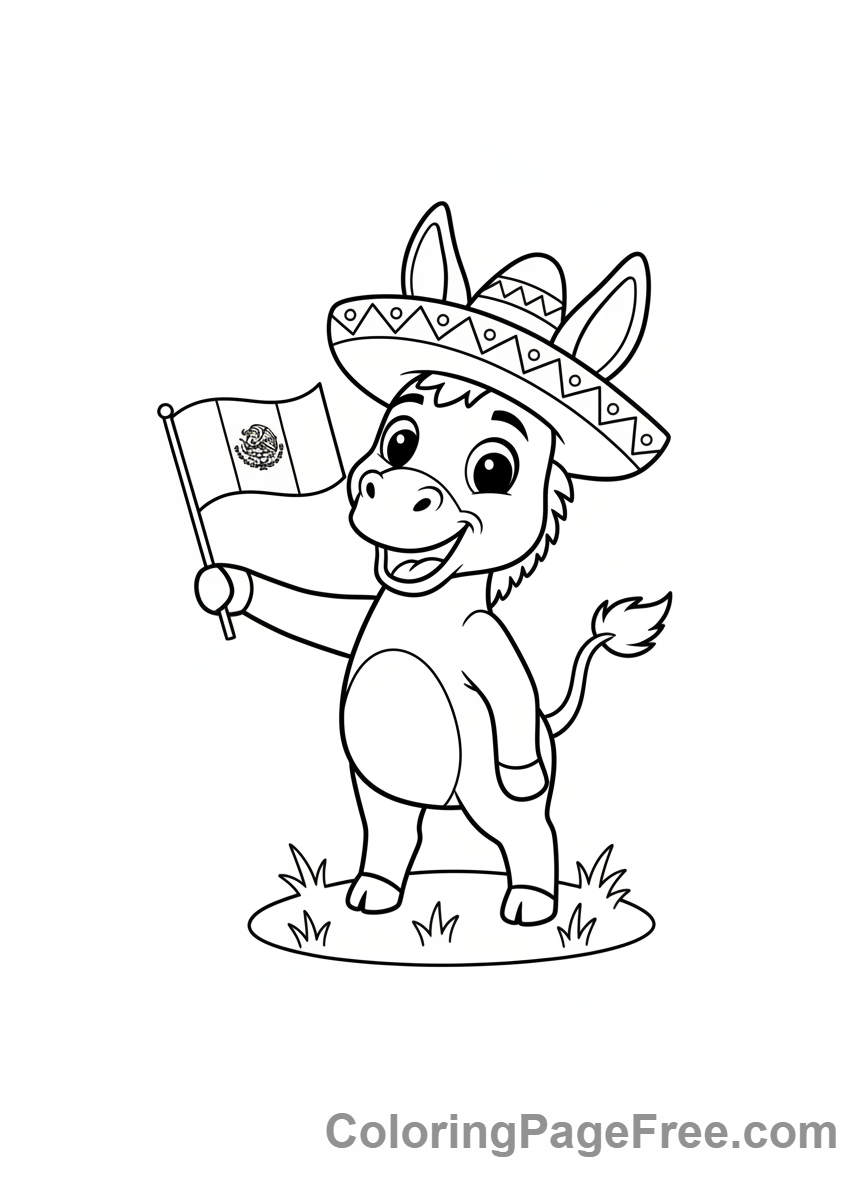 Mexican Flag coloring page - Donkey holding flag