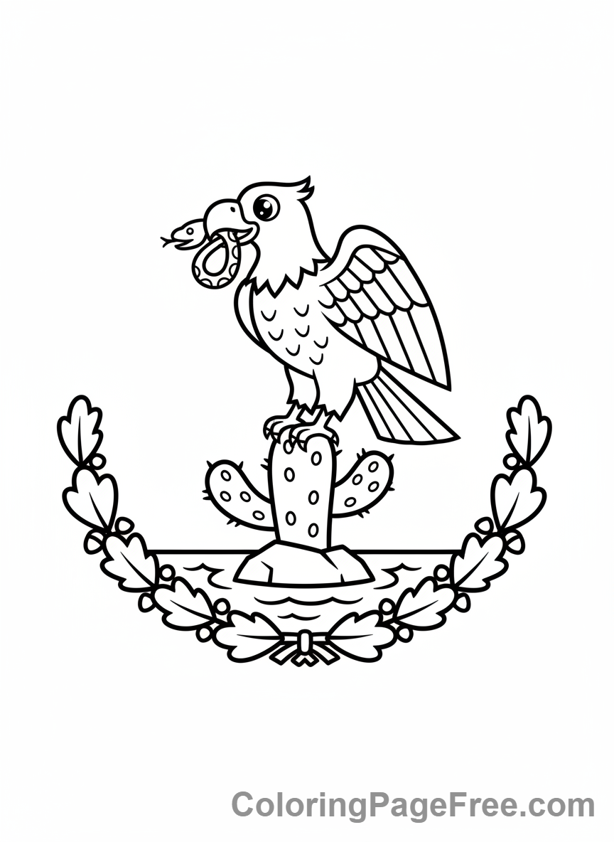 Mexican Flag coloring page - Eagle emblem close-up