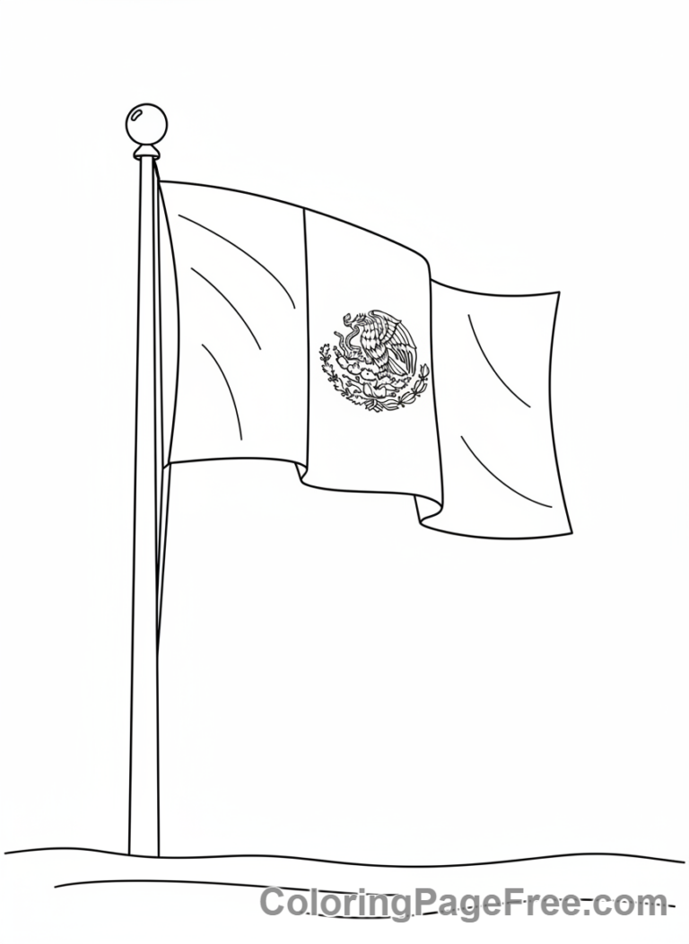Mexican Flag coloring page - Flag on flagpole