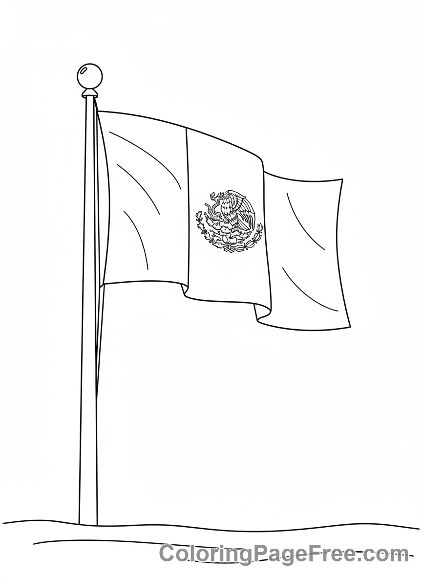 Mexican Flag coloring page - Flag on flagpole