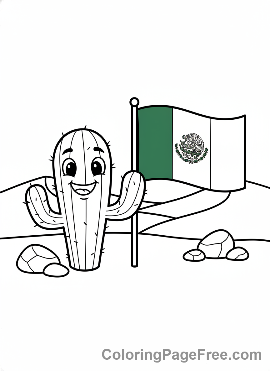 Mexican Flag coloring page - Flag with cactus