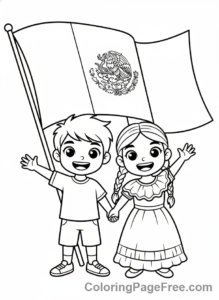 Mexican Flag coloring page - Kids waving flag