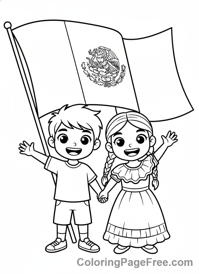 Mexican Flag coloring page - Kids waving flag