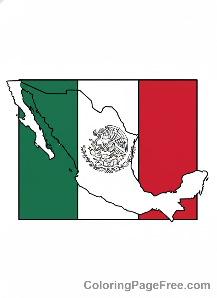Mexican Flag coloring page - Mexico map flag