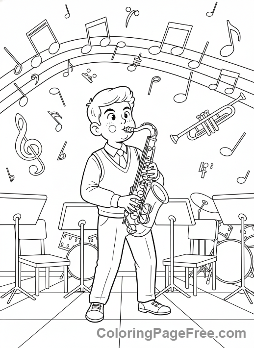 Middle School coloring page - Band Class Saxophone