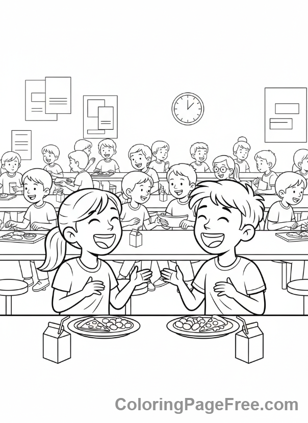 Middle School coloring page - Cafeteria Lunch Friends