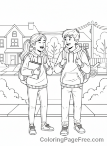 Middle School coloring page - Friends Walking Home