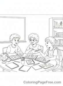 Middle School coloring page - Group Study Session