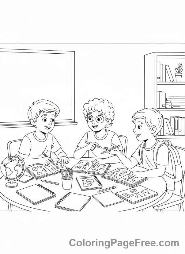 Middle School coloring page - Group Study Session