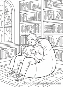 Middle School coloring page - Library Reading Corner
