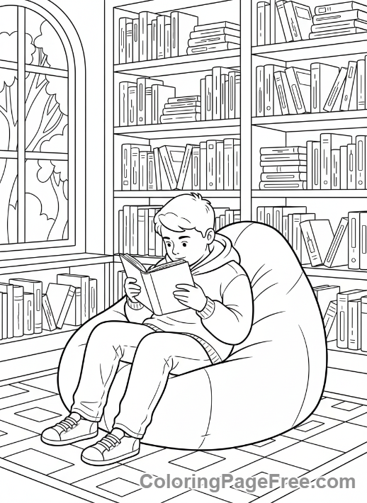 Middle School coloring page - Library Reading Corner