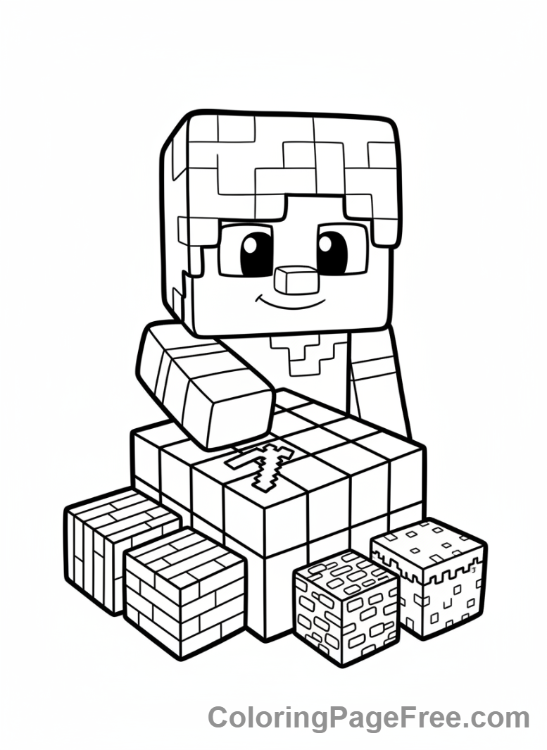 Minecraft coloring page - Alex crafting table