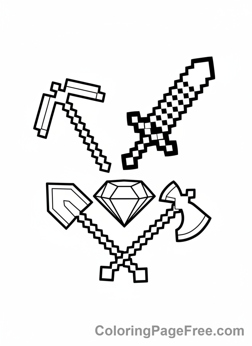 Minecraft coloring page - Minecraft tools collection