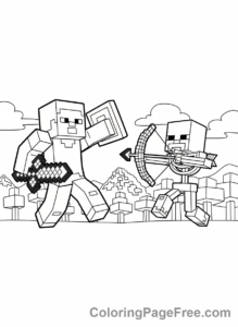 Minecraft coloring page - Steve fighting Skeleton