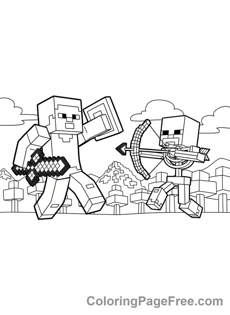 Minecraft coloring page - Steve fighting Skeleton