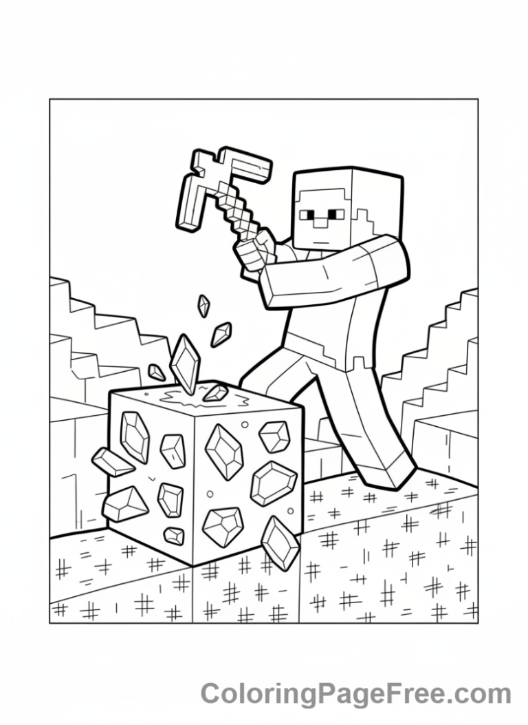 Minecraft coloring page - Steve mining diamond