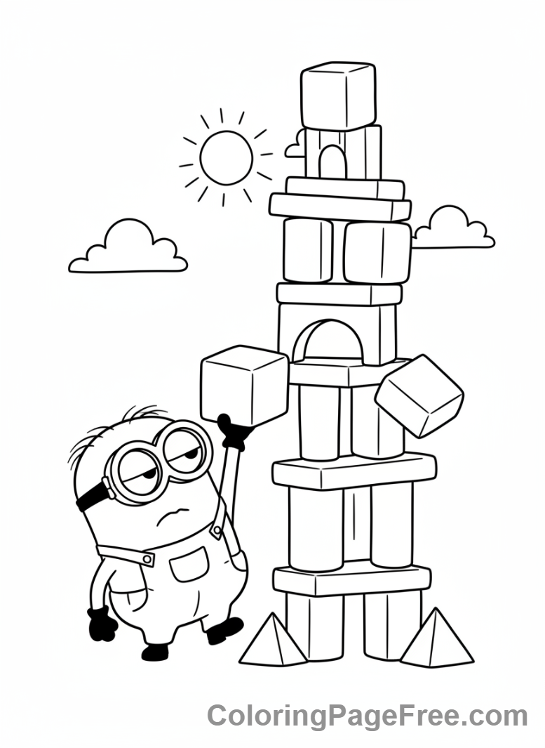 Minions coloring page - Minion Building Tower
