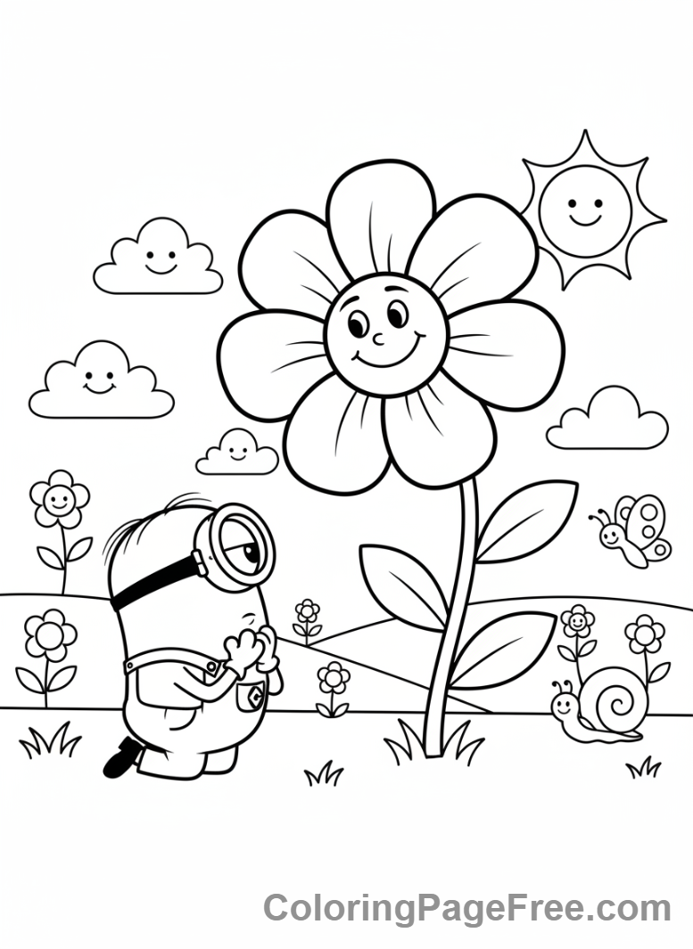 Minions coloring page - Minion By Flowers