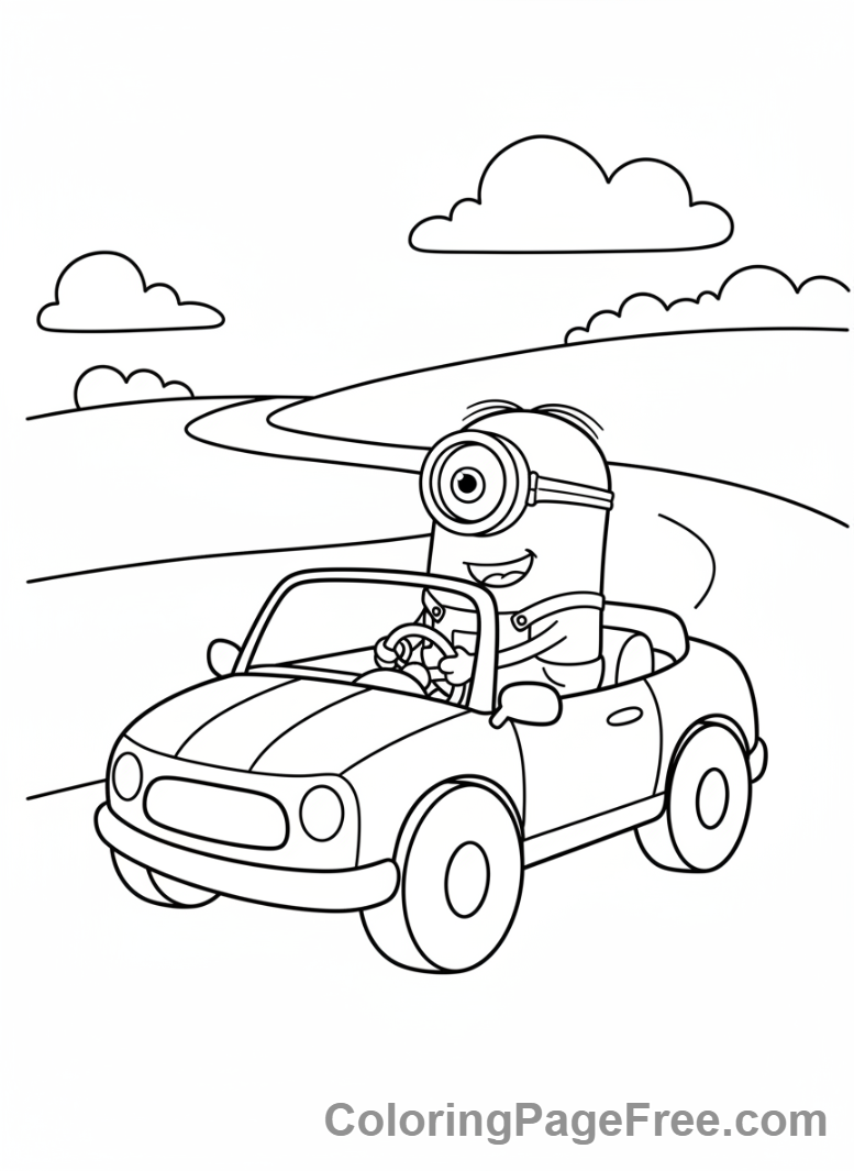 Minions coloring page - Minion Driving Car