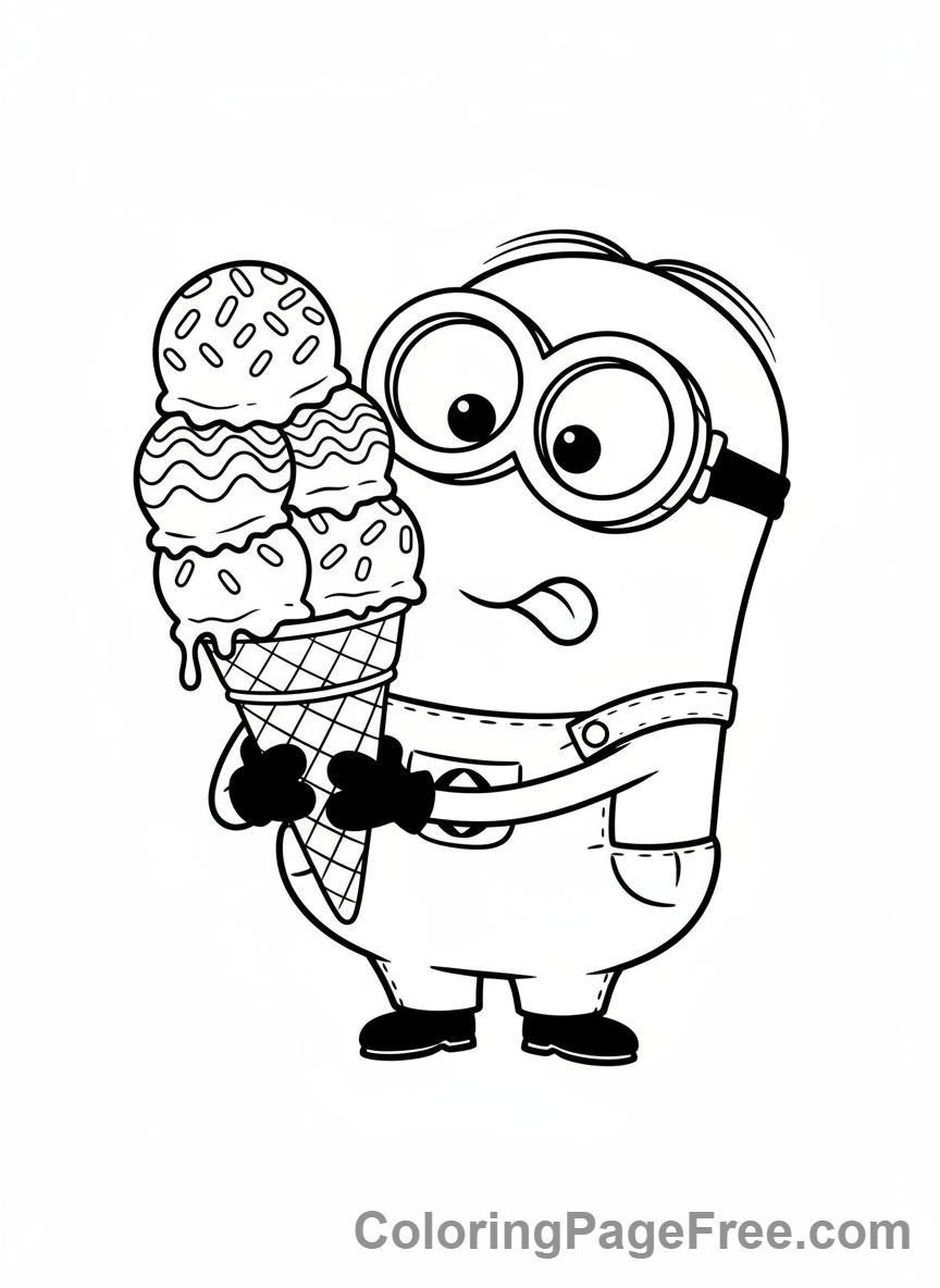 Minions coloring page - Minion Holding Ice Cream