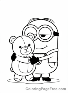 Minions coloring page - Minion Hugging Teddy