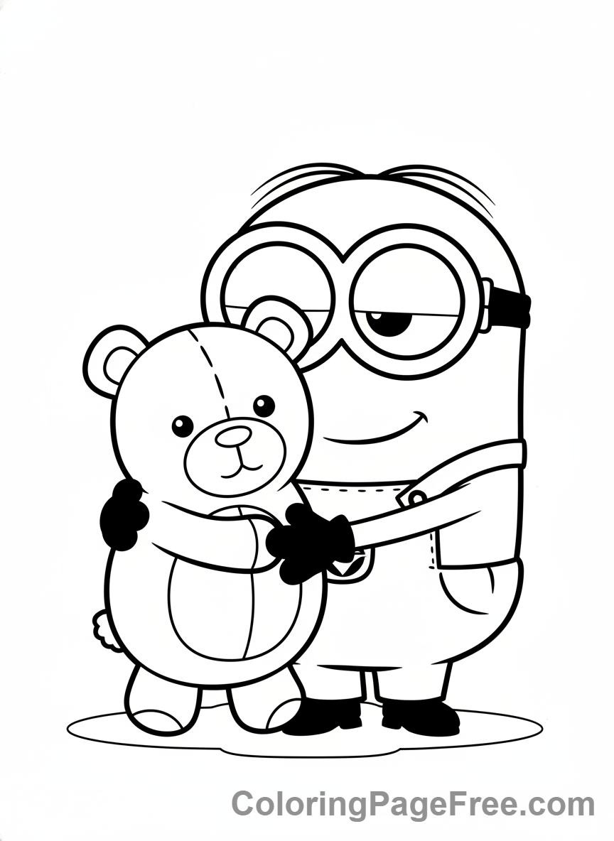 Minions coloring page - Minion Hugging Teddy