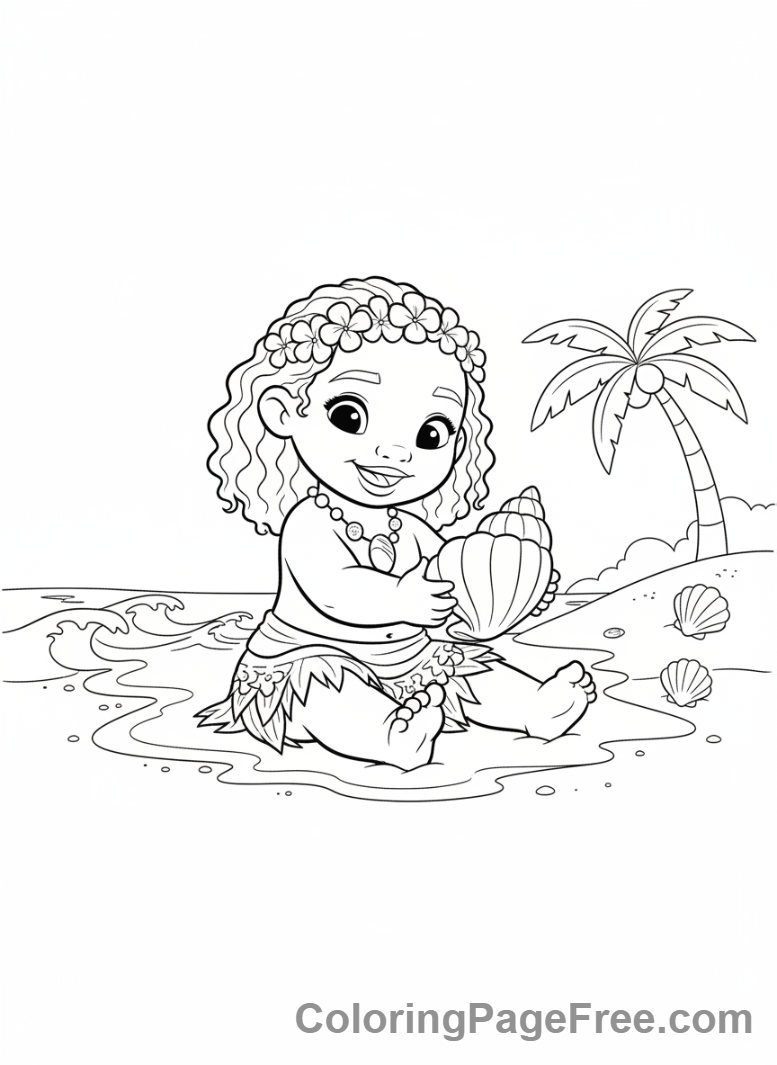 Moana coloring page - Baby Moana playing