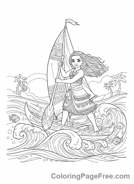 Moana coloring page - Moana sailing canoe