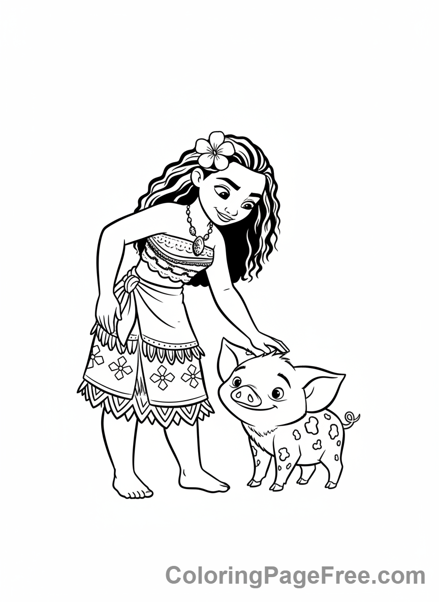 Moana coloring page - Moana with Pua