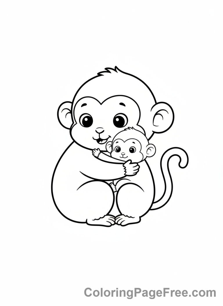 Monkey coloring page - Baby monkey hug mom